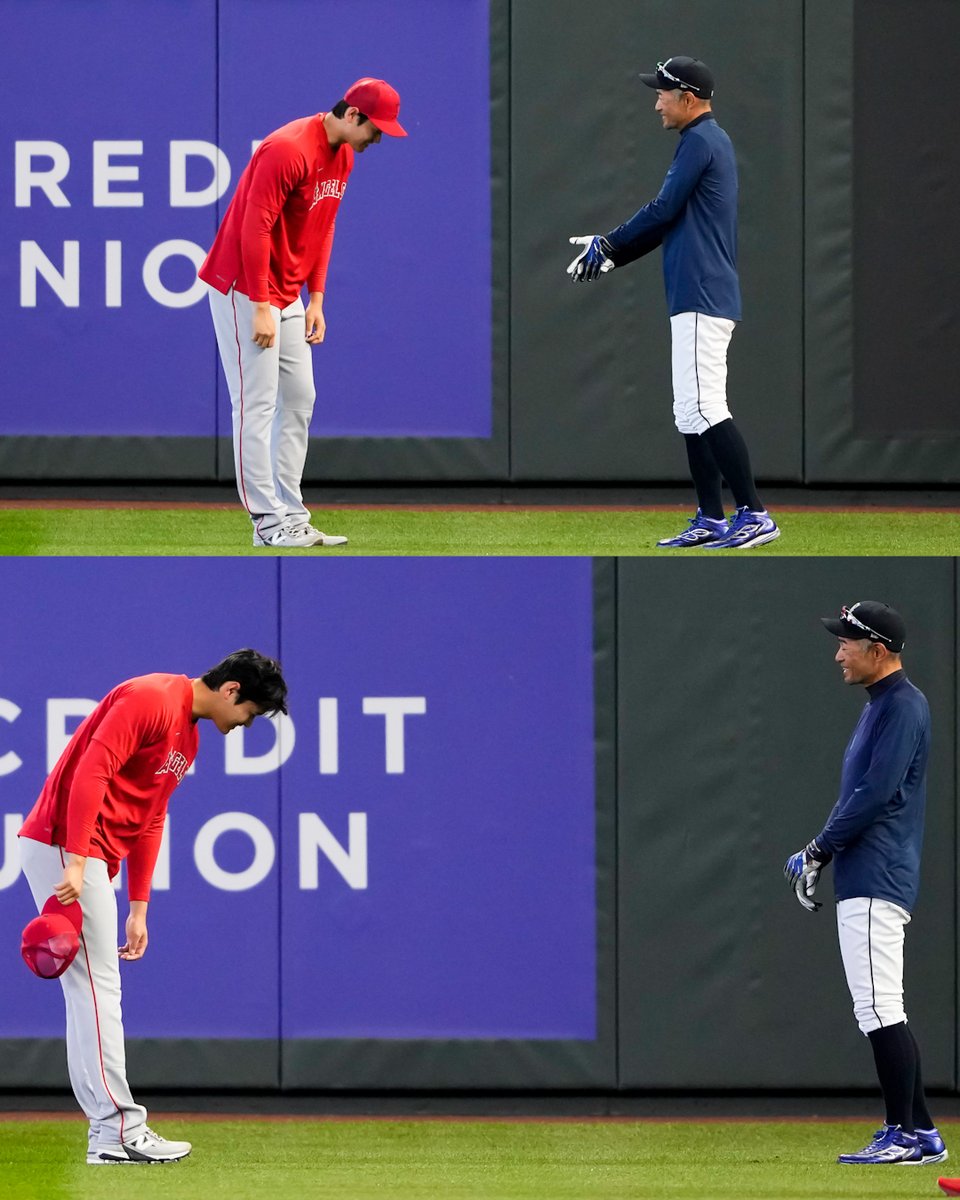 Shohei Ohtani took off his hat and bowed to baseball legend Ichiro Suzuki ❤️🇯🇵