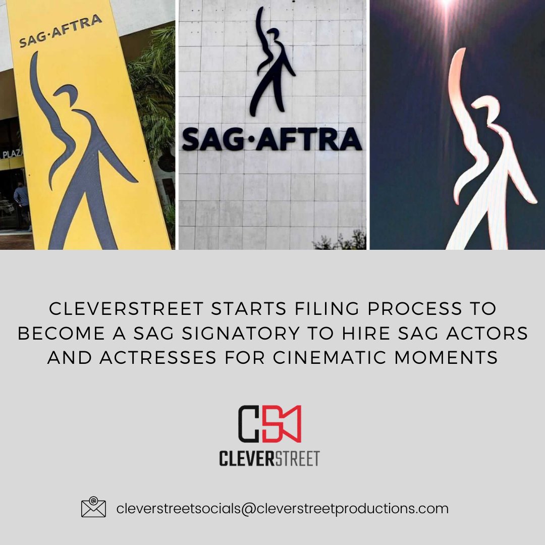 CStreet2023's tweet photo. Joining Forces with SAG: Elevating Cinematic Moments with Top-Tier Talent!
Stay tuned for updates on our journey as we continue to grow and evolve.
#CleverStreetProductions #SAG #SAGsignatory #FilmMaking #CinematicMoments #SAGActors #SAGCommunity https://t.co/NtWGOgH4bL