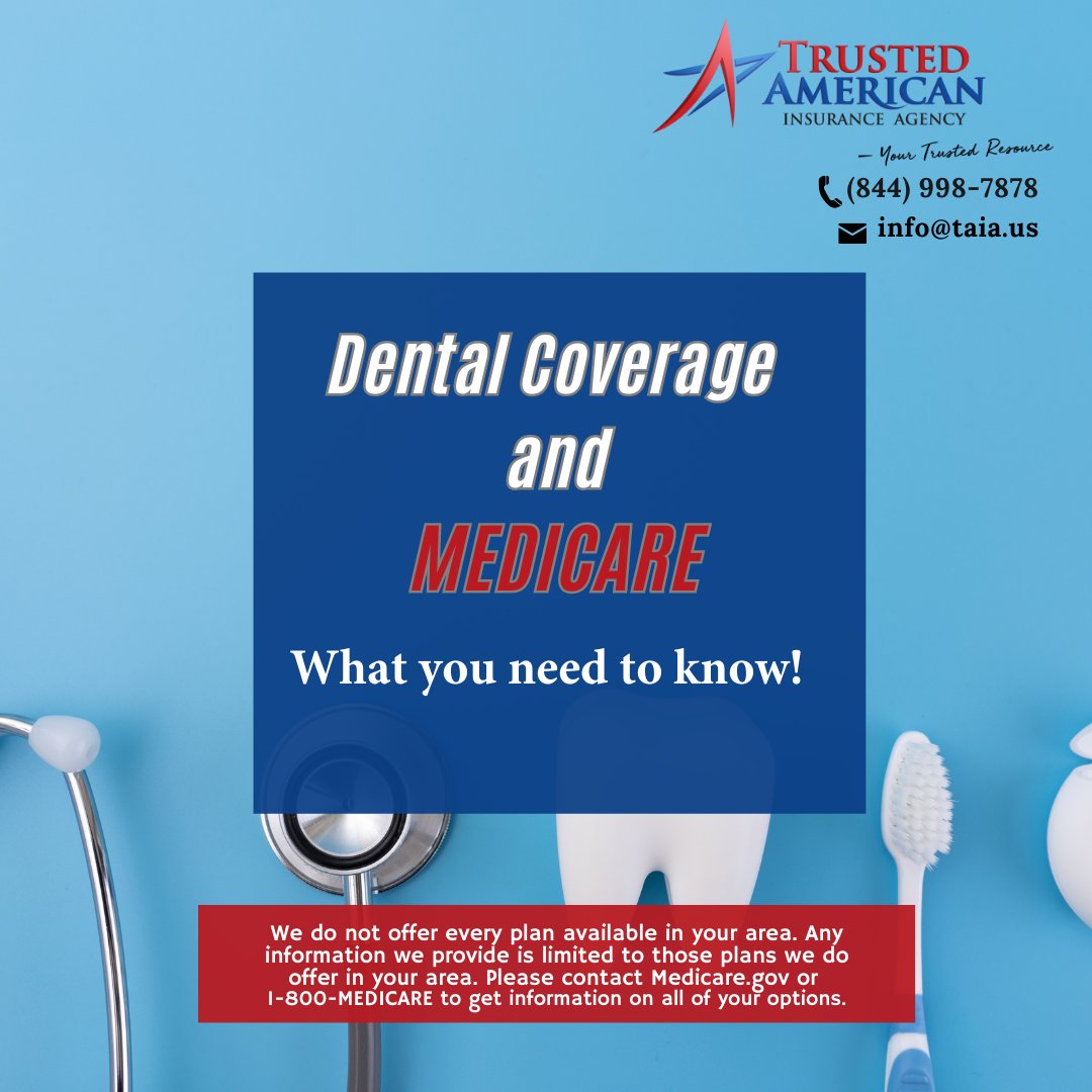 TrustedAmerican's tweet photo. Medicare doesn't cover standard dental care procedures, but some states offer Supplement plans with extra benefits.  For extended Dental coverage, consider a Medicare Advantage Plan! .Contact us  👉   to learn more. #TAIAInsurance #Medicare https://t.co/blKmUarr1j[...] https://t.co/ka6RaoOD84