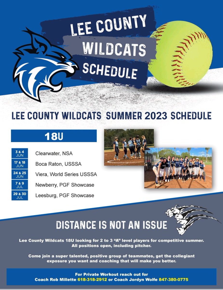 LeeWildcats's tweet photo. Wildcats Fastpitch Softball open practice for experienced players. Saturday April 8th, Estero High School, 10am. We are looking to add 1 or 2 more for a great summer and fall schedule. Want coachable, committed players, interested in the highest level of competition! https://t.co/4olmcdY4sY