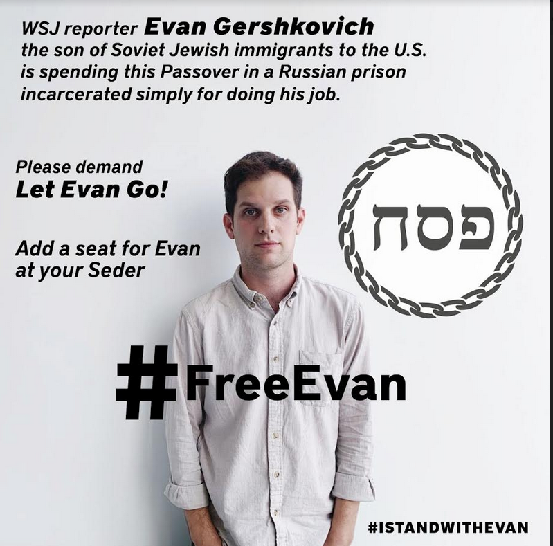 jodikantor's tweet photo. WSJ reporter Evan Gershkovich sought the truth in Russia-- and has been incarcerated for it. If you're celebrating Passover, the holiday of freedom, please set a place for him.  #freeevan https://t.co/r5GnCZPuYO