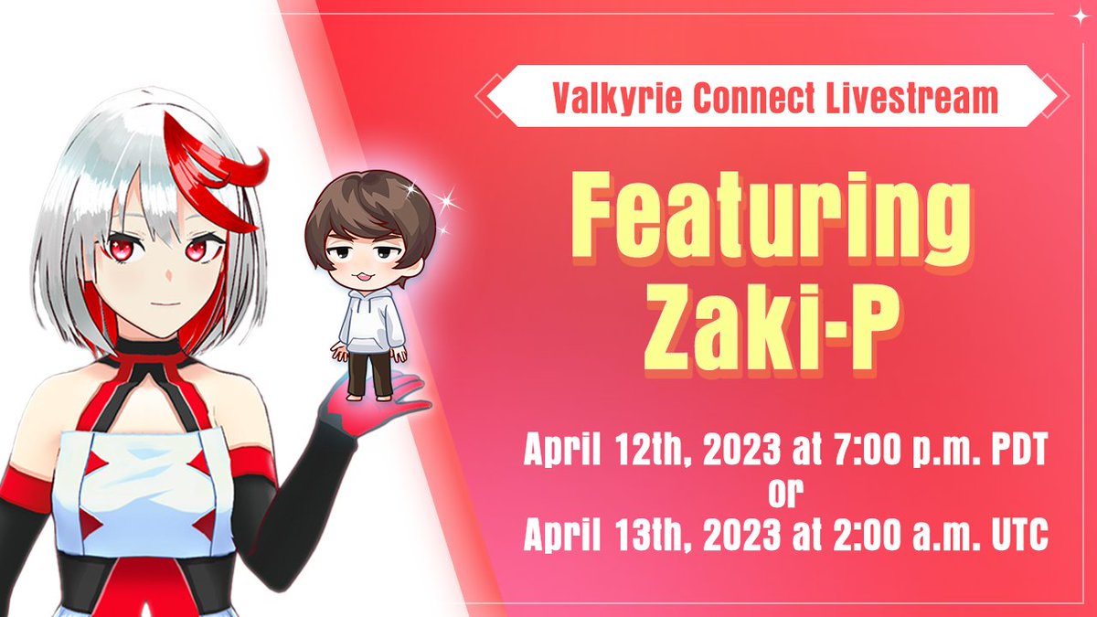 vconnect_en's tweet photo. 📢Livestream with AINA &amp; Zaki-P!

Catch AINA &amp; Zaki-P on Twitch on 4/13 (Thu.) at 02:00 UTC!📺
Check out AINA's Twitter for details on how to submit your questions!
Don't miss your chance to hear the latest information!🤩
#AskAINA #ValkyrieConnect
Twitch: https://t.co/fDs8llSUgn https://t.co/AQGpCcQZui