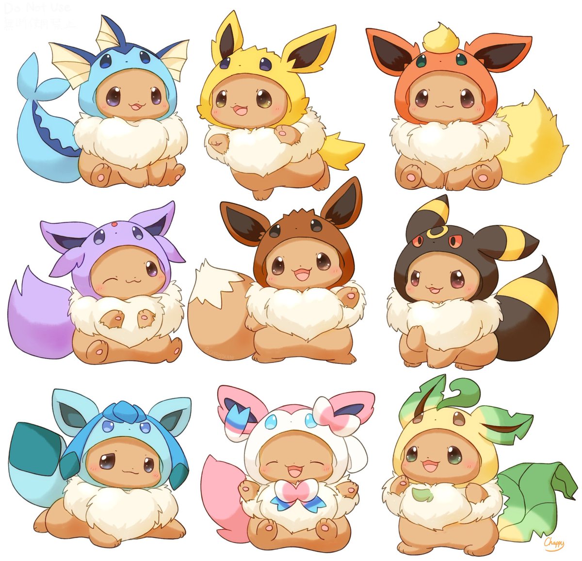 eevee ,espeon ,glaceon ,leafeon ,sylveon ,umbreon no humans pokemon (creature) open mouth smile :d blue eyes white background  illustration images