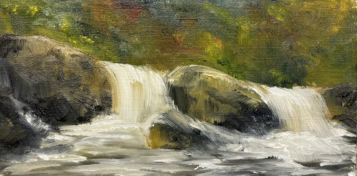 A quick little running water study in oils. #cansonoilboard #georgianoils #rosemarybrushes #riverscene