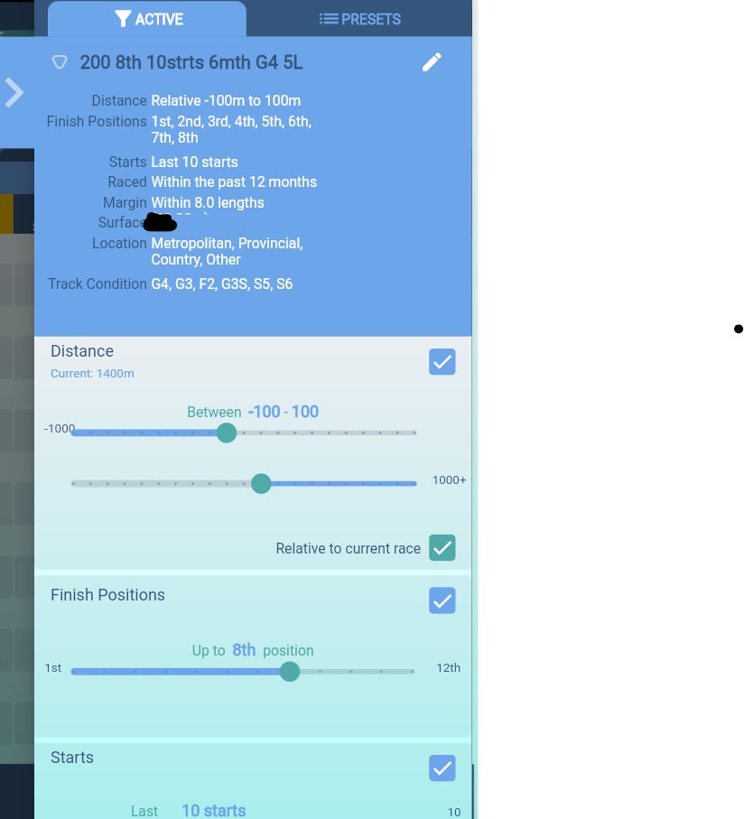 brianchegs's tweet image. I have been asked what are my Filter Settings for 
form2winapp.com/#/
⬇️are my 3 saved that I start with.
Creates list to delve deeper
Use the Horseshoe to tag horses to compare
Set up account to save Filters else you will need to set each time
Will post more tricks later