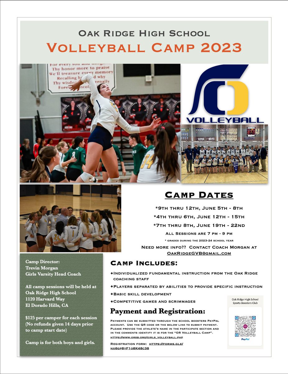 Oak Ridge Volleyball Camp 2023...check out the flyer for more details.