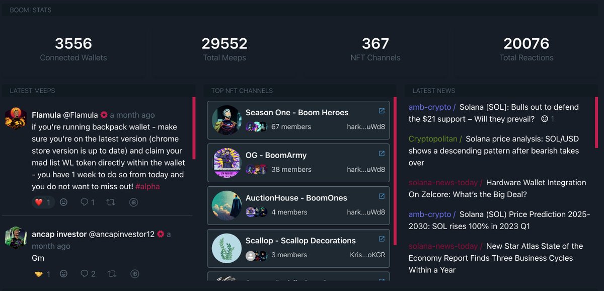 boom_army_'s tweet photo. heres a bit more of a sneak peak at the dashboard

so much room for #solana integrations https://t.co/z6UmKlqbKx