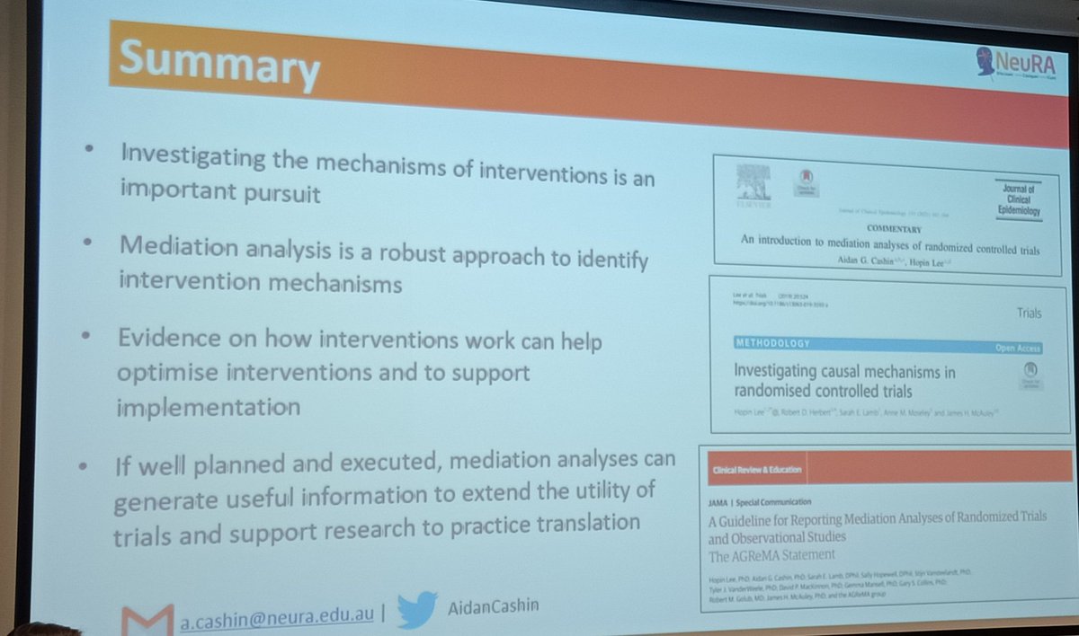 Claire Samanna (@clairelsamanna) on Twitter photo Thank you <a href="/AidanCashin/">Aidan Cashin</a> 🙏 for your inspiring talk on why we need to investigate mechanisms of interventions in clinical trials via #mediationanalysis. #APS2023 #auspainsoc Thank you <a href="/AidanCashin/">Aidan Cashin</a> 🙏 for your inspiring talk on why we need to investigate mechanisms of interventions in clinical trials via #mediationanalysis. #APS2023 #auspainsoc