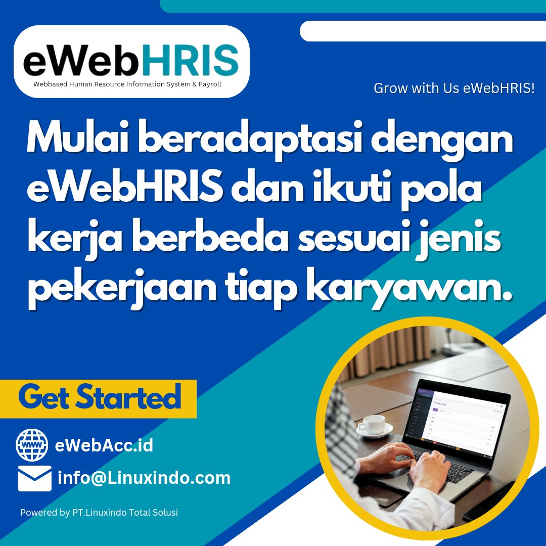 ewebacc's tweet photo. Mulai beradaptasi dengan eWebHRIS dan ikuti pola kerja berbeda sesuai jenis pekerjaan tiap karyawan. 

Grow with Us eWebAcc &amp; eWebHRIS!

#eWebAcc #ERP #Accounting #Finance #ERPforSME #SME #eWebHRIS #HRIS #HRD #Keuangan #Manufacturing #Indonesia 
#business #industrial https://t.co/ZmuB20b1PG