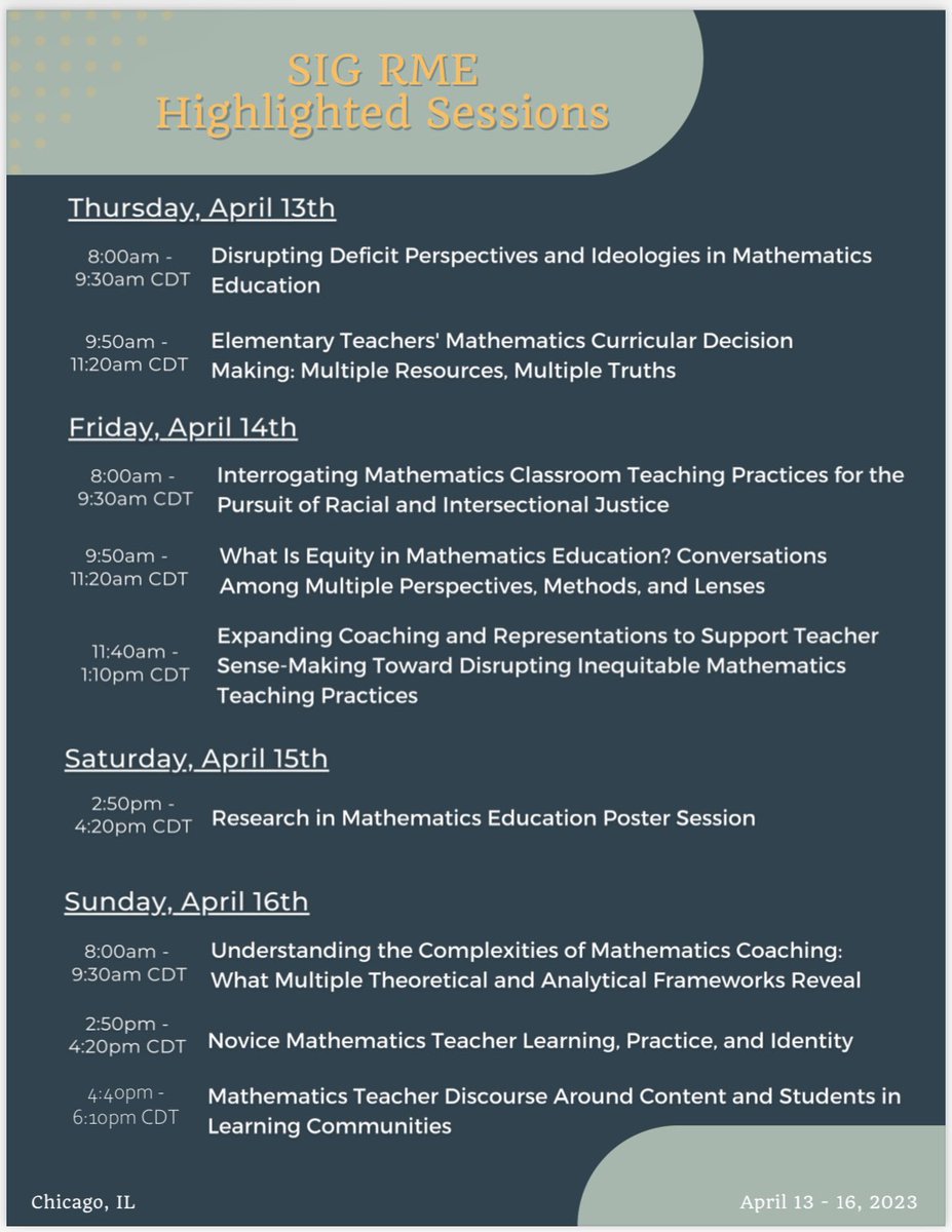 Join us at #AERA23 for our business mtg, reception, and highlighted sessions. Business Meeting: Thu, April 13, 4:40 to 6:10pm Swissôtel Chicago 1st Floor, Zurich A & HYBRID Reception: Fri, April 14, 7:30 to 9:00pm Swissôtel Chicago, 1st Floor, Zurich E #AERA2023