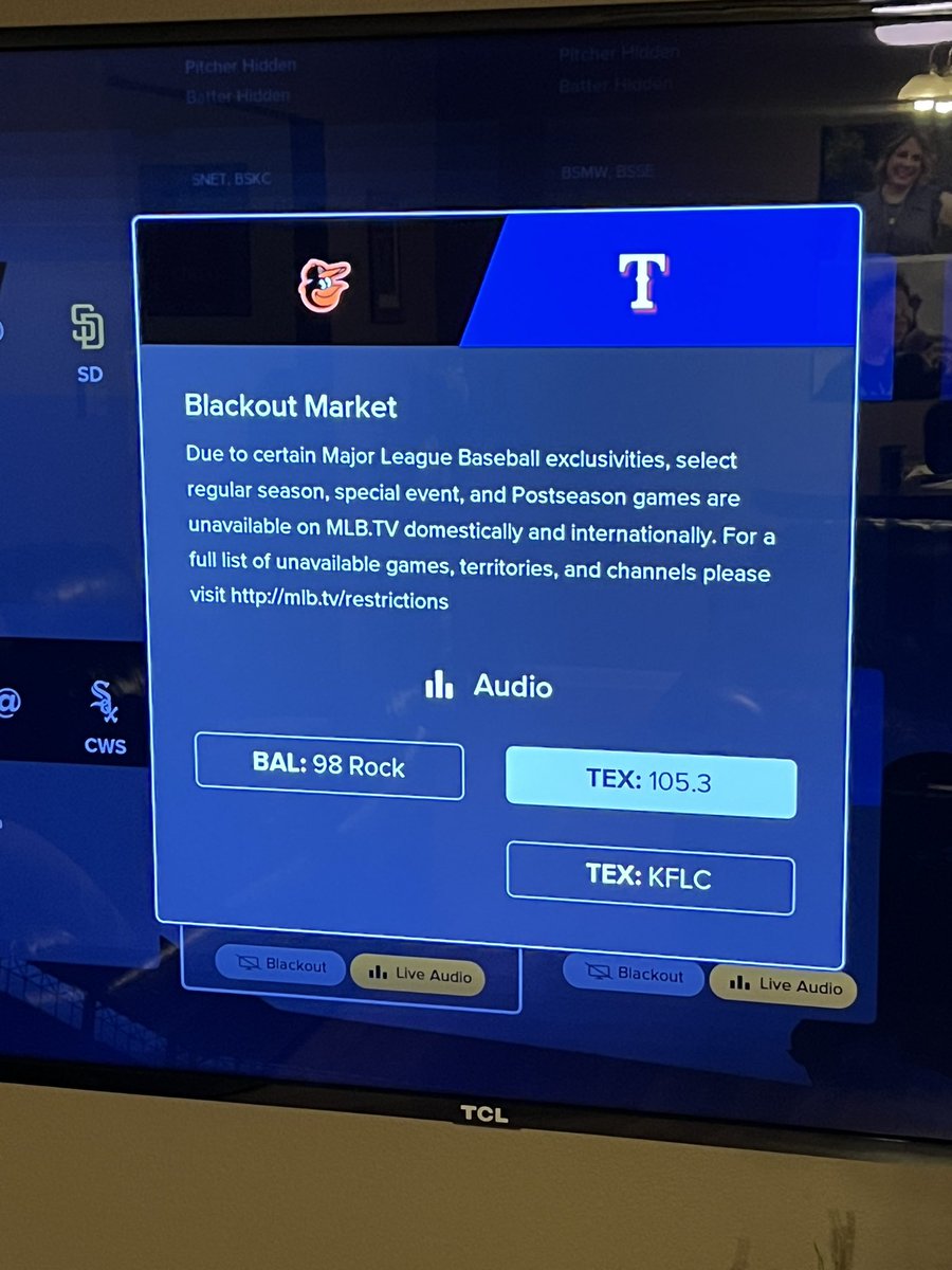 KAUZ6Chris's tweet photo. So, tell me @Rangers and @MLB… How am I supposed to watch games if I pay for YouTubeTV, Bally’s, and MLB app and live 120 miles from Arlington? What does it take to end blackouts? Seriously, what else am I supposed to do? https://t.co/On3603kDmh