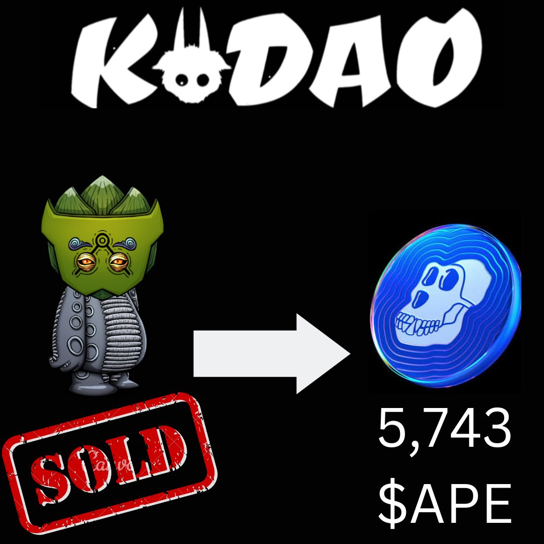 1 <a href="/OthersideMeta/">Othersidemeta</a> Koda sold for 13.34E. 

Rotated all that $ETH into <a href="/apecoin/">ApeCoin</a> to stake and earn the DAO roughly $40/DAY. 

It’s a great day to be a <a href="/KODAONFT/">KoDAO</a> holder 🫡❤️! 

#koda #otherside #nft #bayc #apecoin