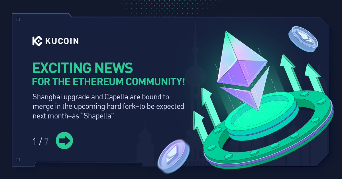 kucoincom's tweet photo. Ethereum's Shapella update is almost here! But do you know what it entails? Check out this highly anticipated mainnet update in our brief overview below.

🧵- 1/7 https://t.co/zTJAPvDWTE
