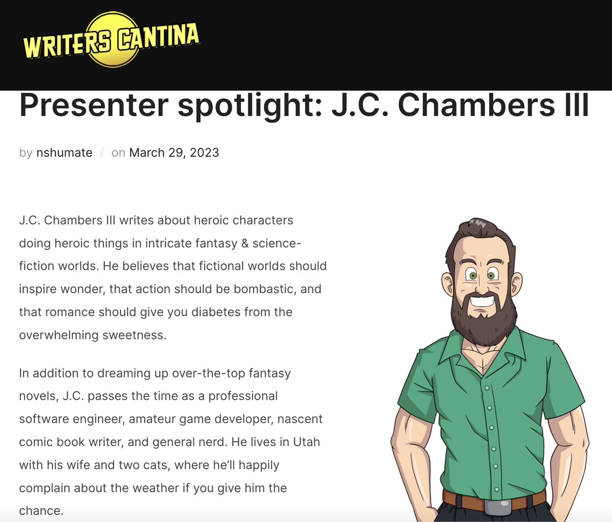 HyggeMan's tweet photo. Scotty Watty Doodle All The Day: Writers Cantina Presenter Spotlight: J.C. Chambers... https://t.co/Xx3DxgooUv
.
.
.
.
.
#Blogging #DailyBlogger #BloggingCommunity #JCChambersIII #UtahAuthors #UtahWritingConventions #WritersCantina #WritingCommunity @WriterCantina https://t.co/ARkB6t2k4p