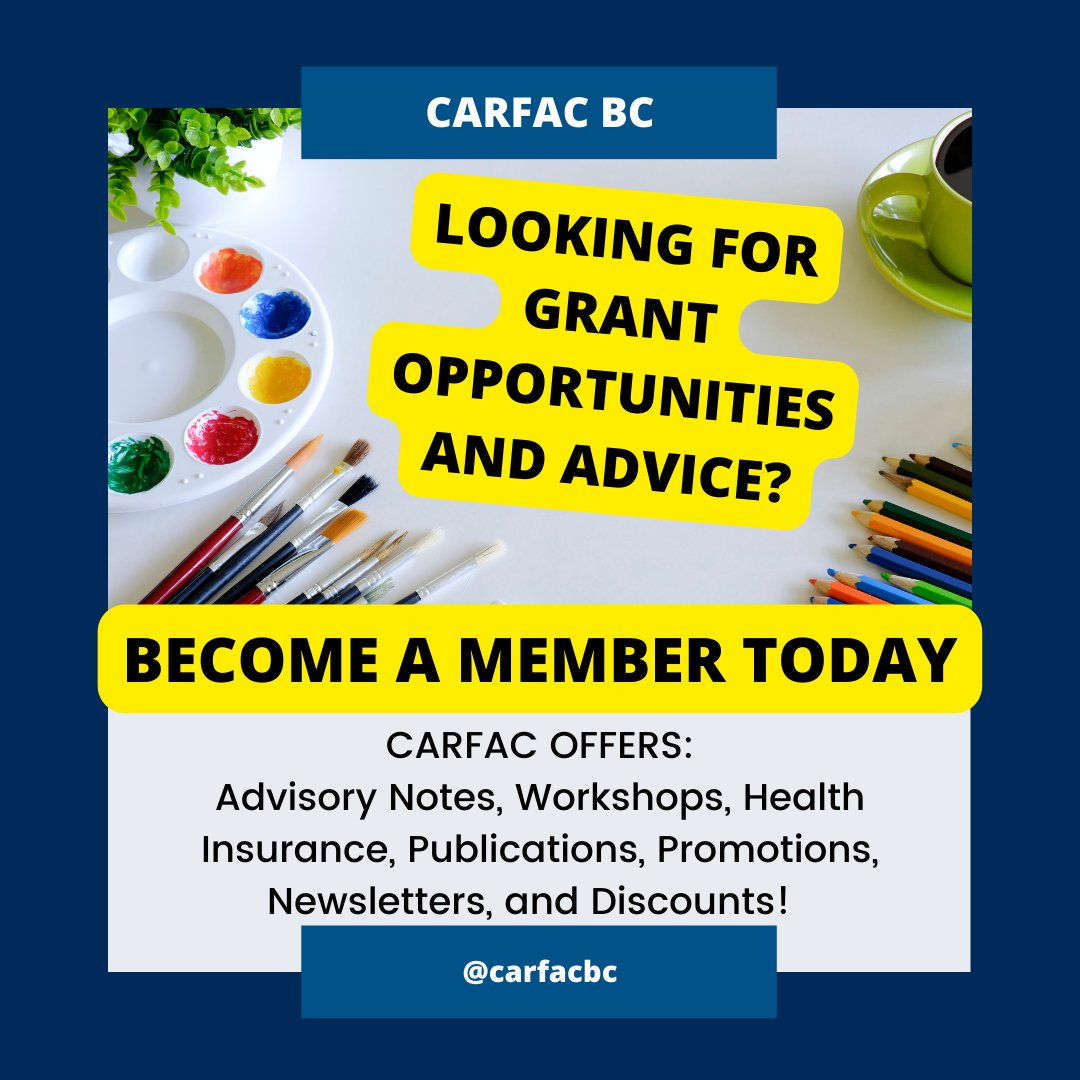 CARFAC BC members get access to monthly newsletter which keeps up tp date with all the current grant, award, and other financial support opportunities for artists. Visit our website to learn more about memberships.
#bcartists #canadianartists #canadianart
buff.ly/3tiFkIo