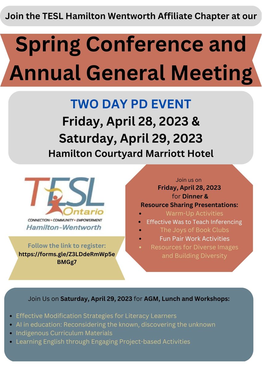 What are you waiting for? Register for the <a href="/TESL_Hamilton/">TESL Hamilton</a> PD event today!
forms.gle/Z3LDdeRmWp5eBM…