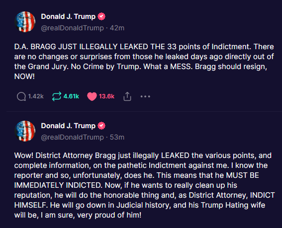 HoneeDesigner's tweet photo. 33 out of 34 leaked points of indictments.
"Bragg MUST BE IMMEDIATELY INDICTED...INDICT HIMSELF " Trump 
 #NoCrimes (comms) https://t.co/gaCwxPJC4a