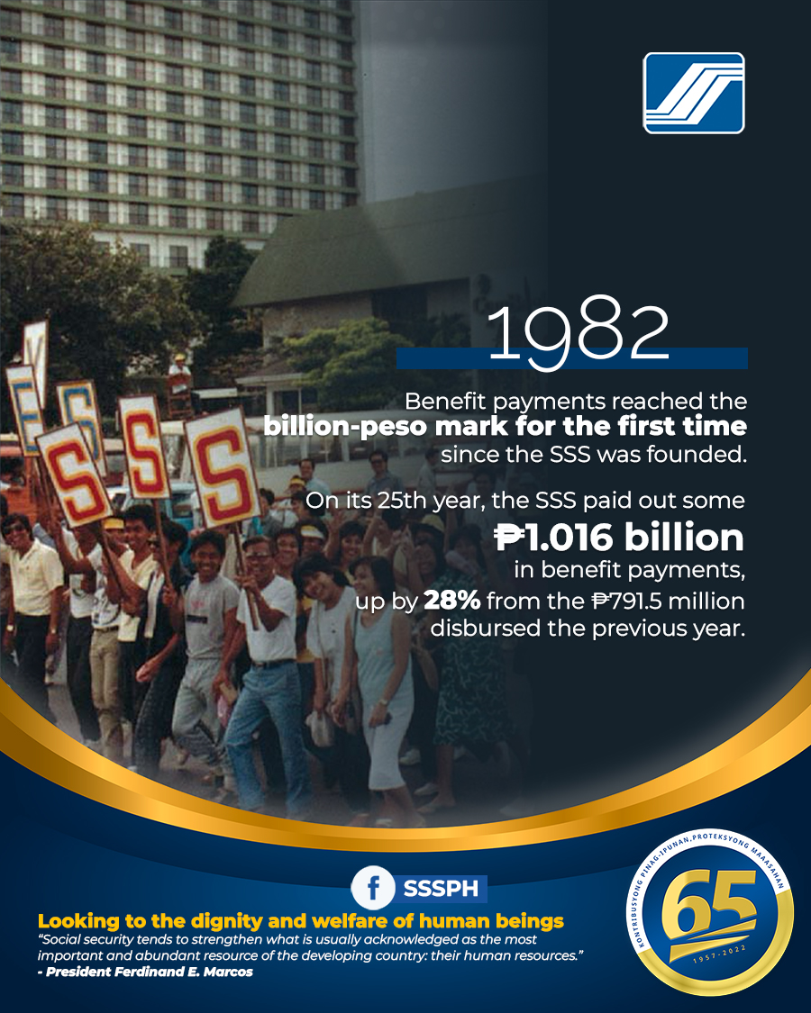 MYSSSPH's tweet photo. A LOOK BACK: For 25 years since its founding, the SSS disbursed a total of ₱5.2 billion in benefit payments covering some 12.1 million claims. #SSSat65 https://t.co/iD59Eh32UC