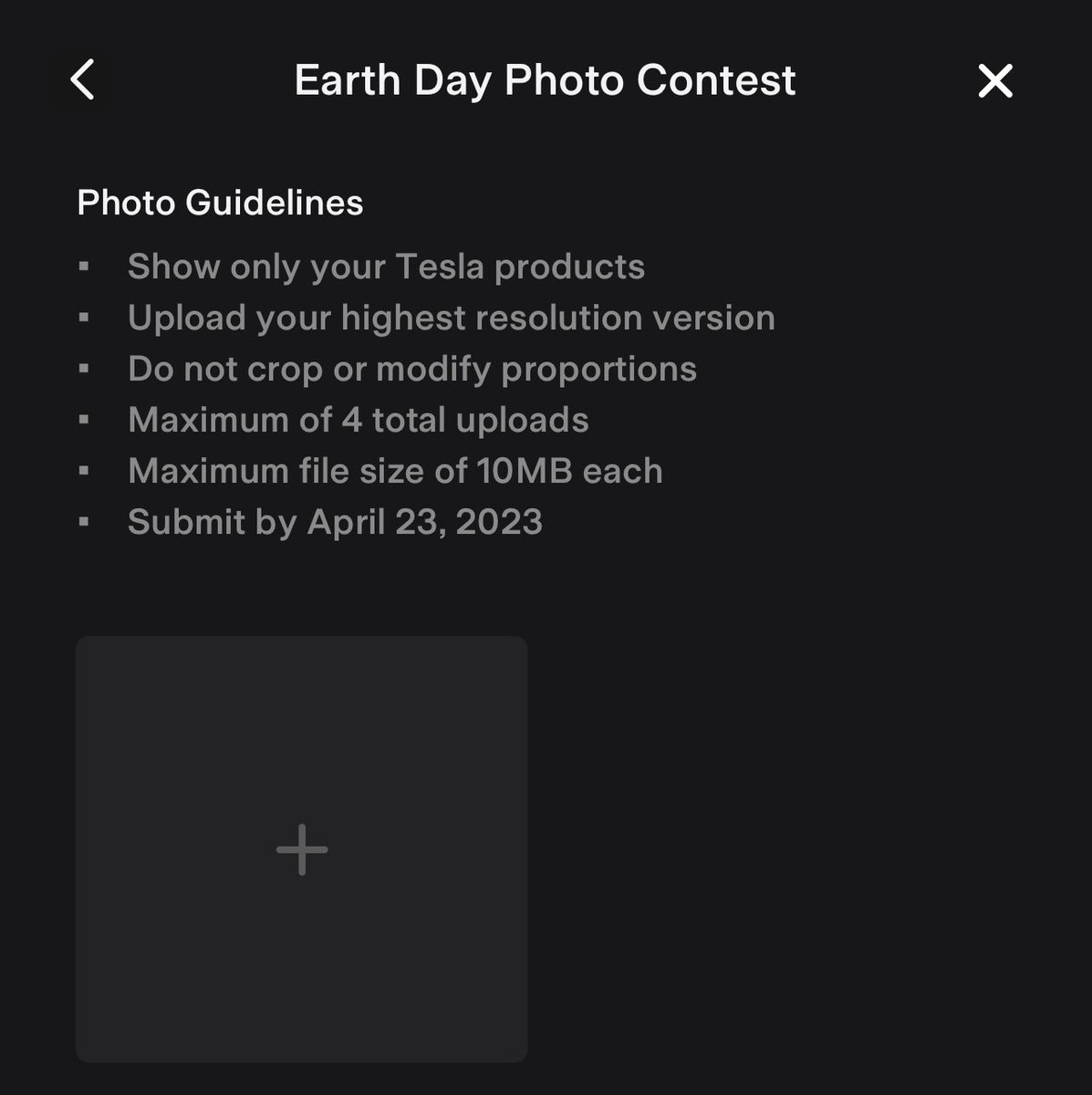 Enter <a href="/Tesla/">Tesla</a> Earth 🌎 Day Photo Contest by April 23. Show Tesla the best photo of your Tesla products for a chance to win 3500 credits and have your photo featured by Tesla.
Enter the Contest in the loot box section of your Tesla App.