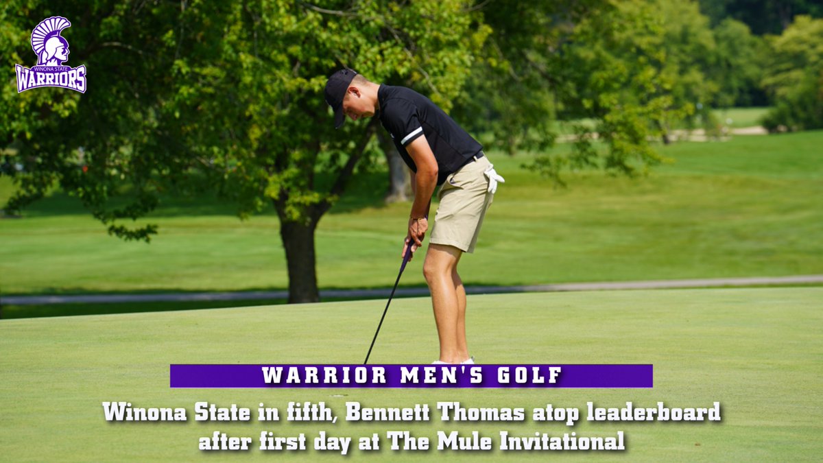 WinonaStateATH's tweet photo. WSU Men's Golf ||
Winona State is in fifth after day one of The Mule,  shooting rounds of 283 (+3) and 287 (+7).
Bennett Thomas is tied atop the individual leaderboard after shooting rounds of 68 (-2) and 67 (-3).

Go Warriors! https://t.co/gUlCMRLwPA