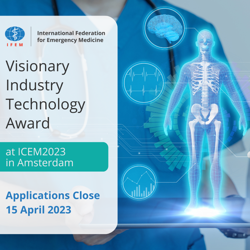 The International Federation for Emergency Medicine in collaboration with the 2023 International Conference on Emergency Medicine Local Organizing Committee, are excited to announce the inaugural Visionary Industry Technology Award.  
Learn more and apply: ifem.cc/icem_2023_vita…