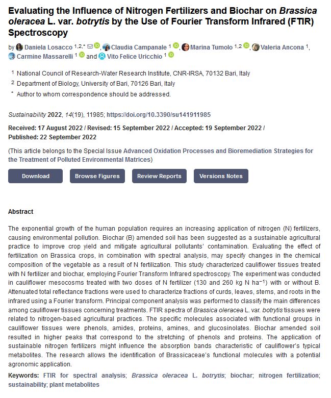 Sus_MDPI's tweet image. #SUSEditorialChoice

Evaluating the Influence of Nitrogen Fertilizers and Biochar on Brassica oleracea L. var. botrytis by the Use of Fourier Transform Infrared (FTIR) Spectroscopy 

by Daniela Losacco, et al.

mdpi.com/2071-1050/14/1…

#FTIR #spectralanalysis