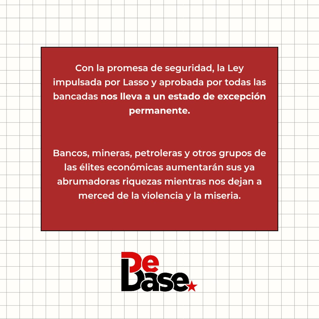 DeBaseEc's tweet photo. La política de muerte de Lasso avanza con estas reformas. 
¿Los beneficiados? Los grupos de poder 
¿Para nosotrxs? Muerte y miseria

#LassoEsUnFracaso https://t.co/h8pmO67YDN