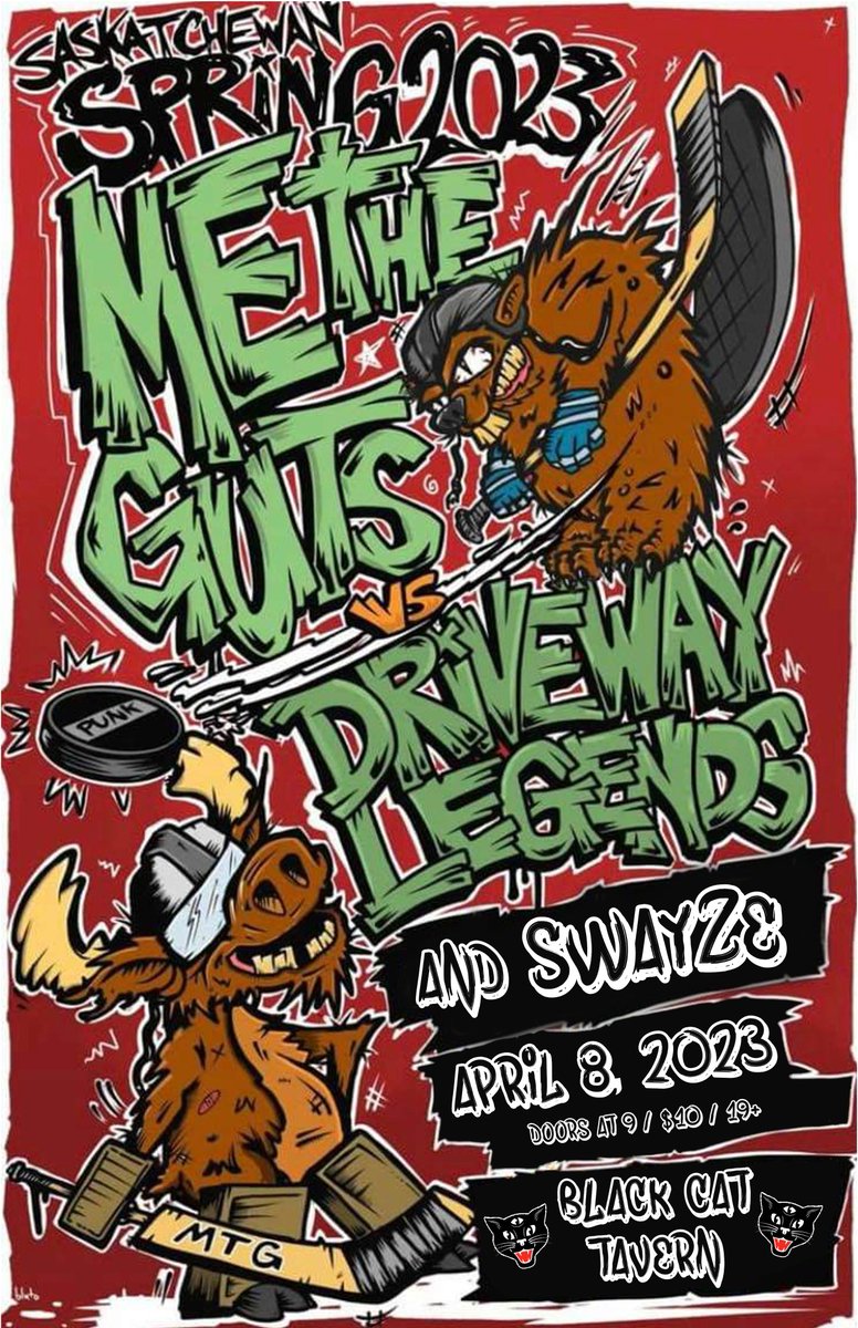 TONIGHT! <a href="/MeTheGuts/">Me The Guts</a> / Driveway Legends / Swayze
$10 @ door.  Doors at 9PM.

#blackcatyxe #saskatoon #yxe #broadwayyxe