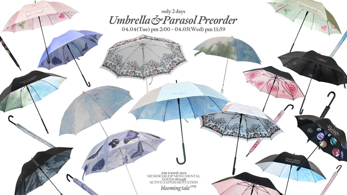 #RT이벤트 2월 이후 두 달만에 돌아온 사전 예약! ‘양산 스펙 4종과 우산 7종이’ 동시 오픈됩니다! 5월 4일 이전 배송을 위해 주문 기간을 아주 짧게 오늘(4일) 2시부터 내일(5일) 자정까지만 받을 예정이에요! RT추첨 네 분께 양산 보내드려요!
