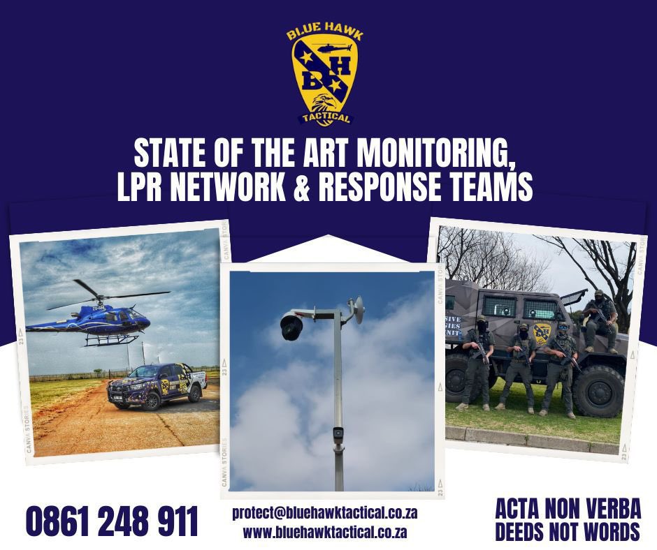 Abramjee's tweet photo. STATE OF THE ART TECHNOLOGY & RESPONSE
PROTECTING OUR CLIENTS 24/7
- Tactical Response
- Drone Intervention
- LPR and Offsite Monitoring
- 7,000 arrests in 7 years
#safercity #bluehawktactical
Protect@bluehawktactical.co.za
0861248911 •AD @Bluehawktactic1 https://t.co/rupkXnyxJ4