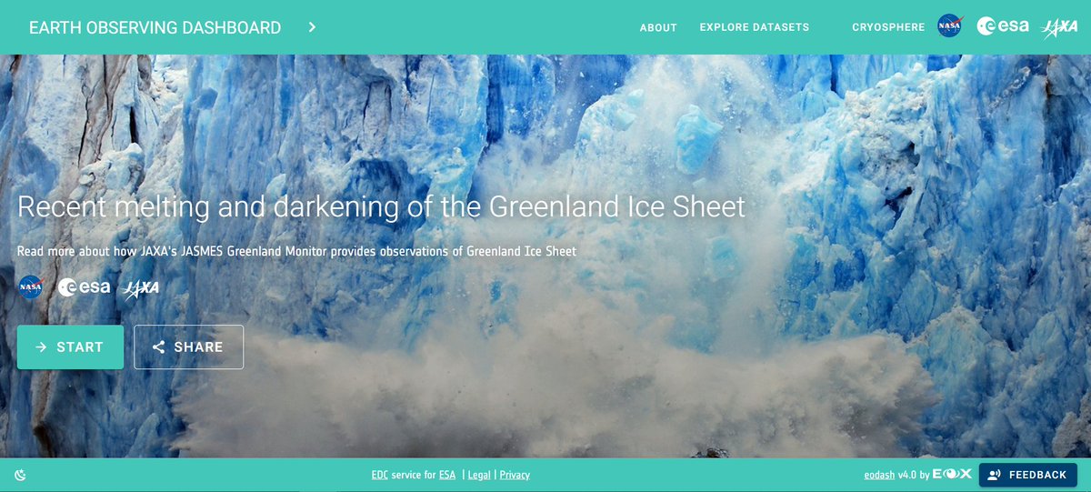JAXA_en's tweet image. The Greenland Ice Sheet is the second biggest ice body on the Earth and it holds about 10% of Earth freshwater.
Recently, the ice sheet has been experiencing melting and darkening - here&apos;s what @JAXA_en satellites have found out:
 eodashboard.org/story?id=jaxa-…
 
#EODash