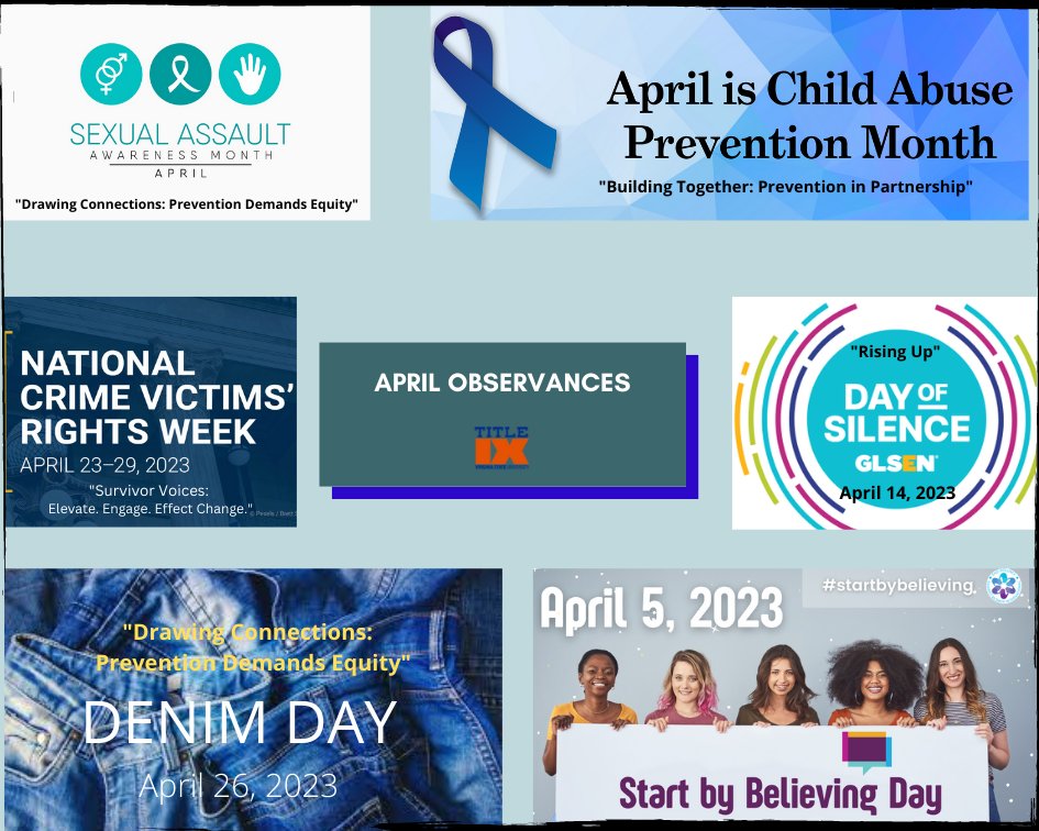 Watch this space for ways to participate in the various activities planned around campus this month, either in-person or at your desk!
#SAAM #loveshouldnthurt #GreaterHappensHere 🧡💙 vsutitleix 💙⚖️💜