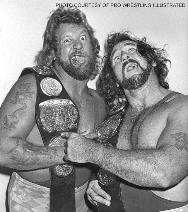 ZeusKingDARK's tweet photo. The Sheepherders were absolutely terrifying back in the day. Only the brave crossed their path. Tag Team Champions around the world. #RIPBushwackerButch https://t.co/2PQmcmShfl