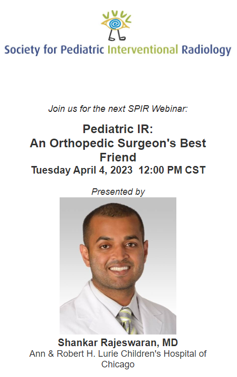 SPIR (@socpedsir) on Twitter photo Please join us tomorrow for a very exciting talk by <a href="/ShankswaranIR/">Shankar Rajeswaran, MD</a> at 12:00pm CST
Link to register: spir.wildapricot.org/event-5162065 Please join us tomorrow for a very exciting talk by <a href="/ShankswaranIR/">Shankar Rajeswaran, MD</a> at 12:00pm CST
Link to register: spir.wildapricot.org/event-5162065