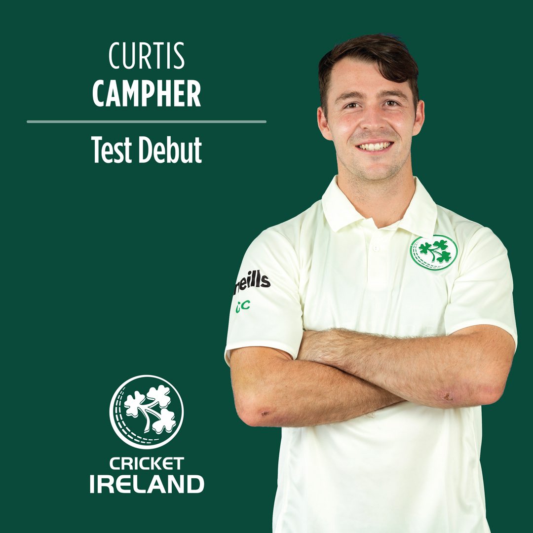 👏👏👏 Congratulations to @curtis_campher for your Test debut today - a special occasion for any cricketer! #BackingGreen #BackingCurtis ☘️🏏