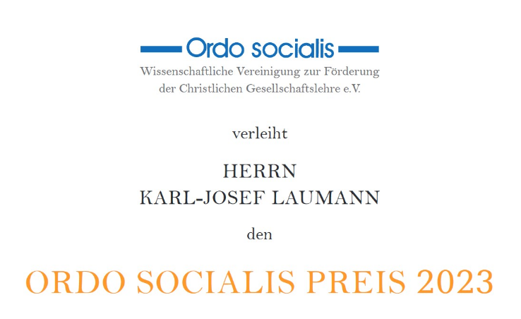Im Jahr 2023 wird Karl-Josef Laumann, NRW-Minister für Arbeit, Gesundheit und Soziales für sein politisches Engagement für eine gerechte Gesellschaft aus christlicher Verantwortung mit dem Ordo Socialis Preis ausgezeichnet.

Jetzt anmelden ⬇️⬇️⬇️ ordosocialis.de/verleihung-des…