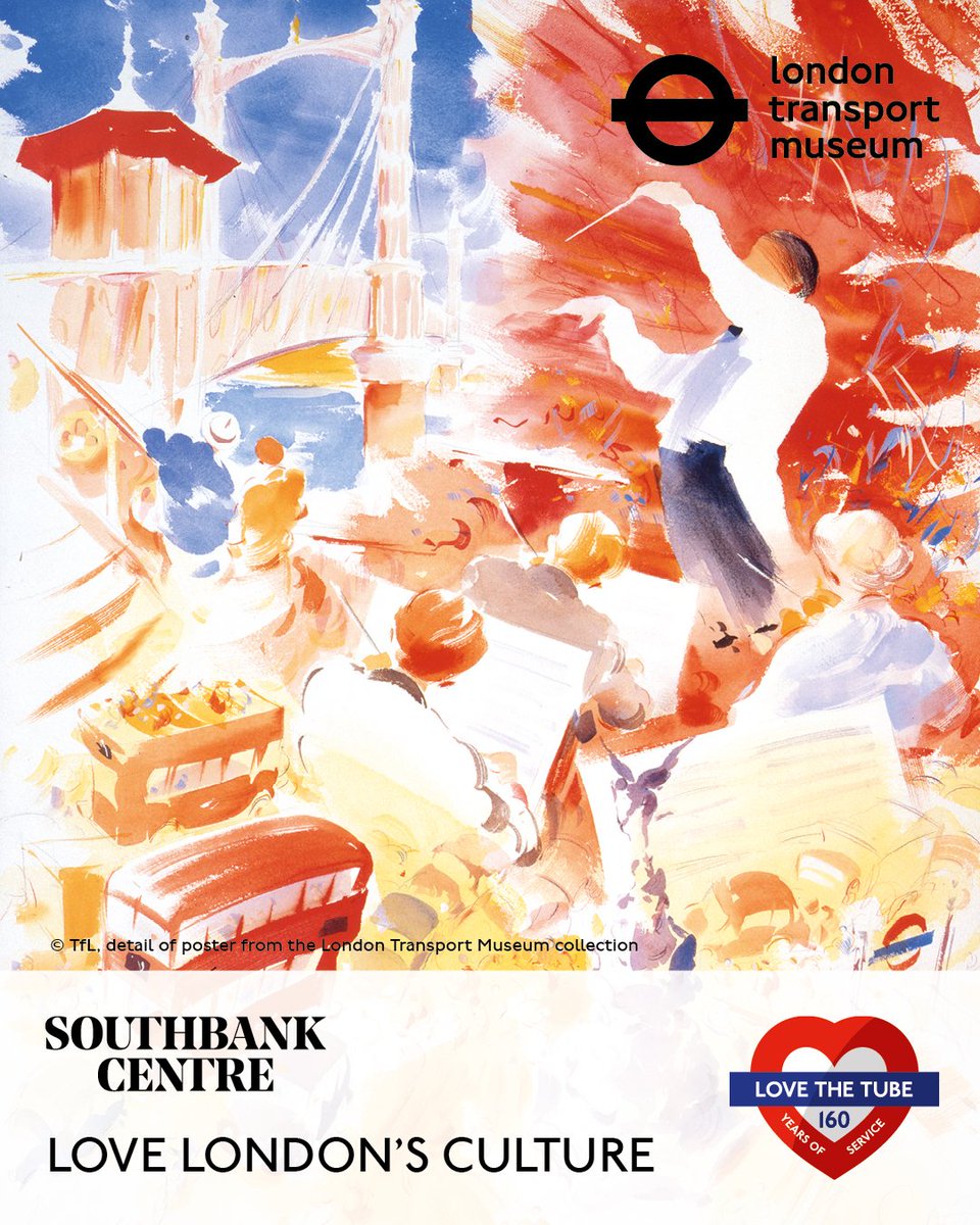 Today London Transport Museum have revealed 4 re-imagined vintage posters from their historic collection. Jake Sutton’s watercolour was commissioned by London Transport for a 1999 poster campaign titled 𝘚𝘪𝘮𝘱𝘭𝘺 𝘛𝘳𝘢𝘷𝘦𝘭 #JakeSutton #RoyalFestivalHall (1/2)