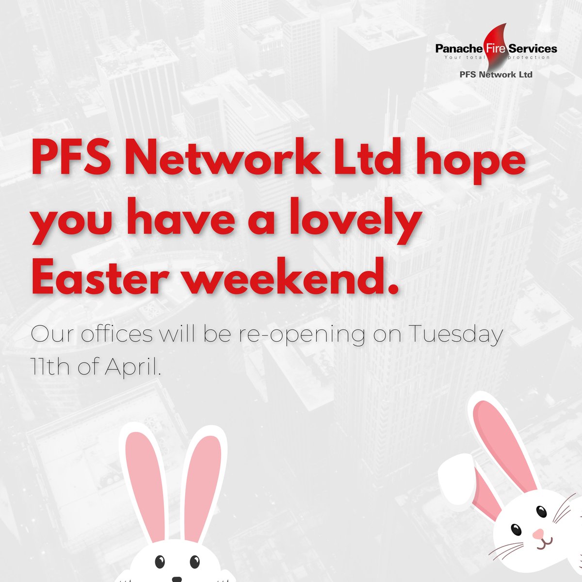PanacheFire's tweet photo. PFS Network Ltd would like to wish you all an egg-stra special Easter. We will be back to assist you with all your fire protection requirements on Tuesday the 11th of April. Remember our 24 hour call-out service can be contacted on 01494 474787. 🐣 🍫

#easter #firesafety https://t.co/XG95r9CtQB