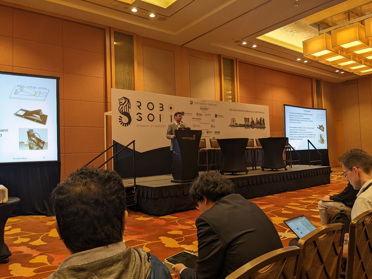 RRL_EPFL's tweet image. From day 2 of the #RoboSoft2023 oral session, Mustafa Mete @a_mustafamete  presenting our latest work on “Dynamic Modelling of an Origami Prismatic Joint”

with Jian-Lin Huang and Jamie Paik @robotician.
@EPFL_en @EPFLEngineering @IEEERoboSoft
#robotics #origamirobots #softrobots