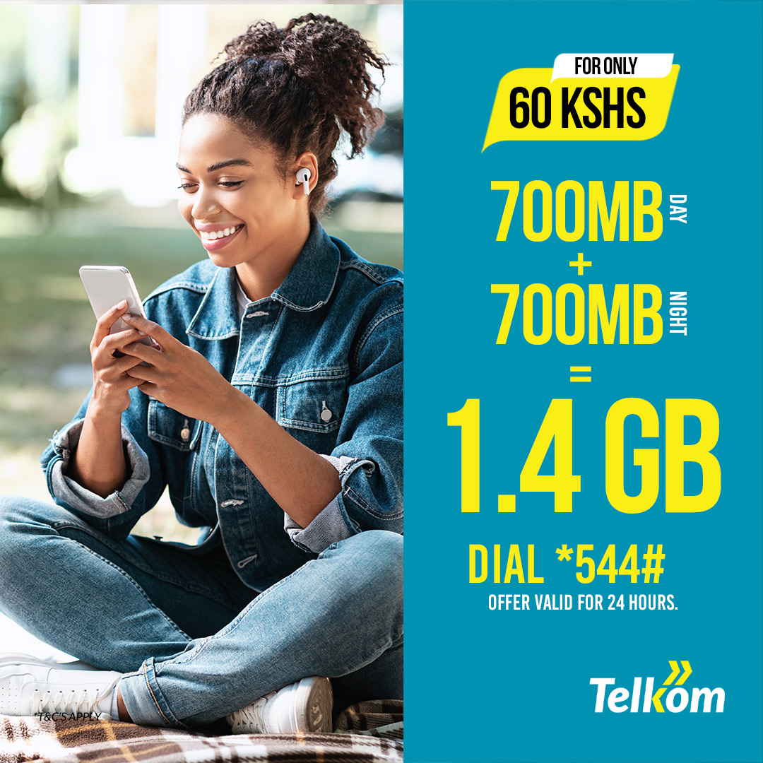 TelkomKenya's tweet photo. Get more for less with the #700MB+700MB bundle. Unaget 700MB during the day na 700MB at night PLUS free WhatsApp na 60 minutes all for 60bob. Stay connected throughout and enjoy uninterrupted browsing and chatting with friends all day and night. Simply dial *544*2# https://t.co/Dk5TCWnbI8