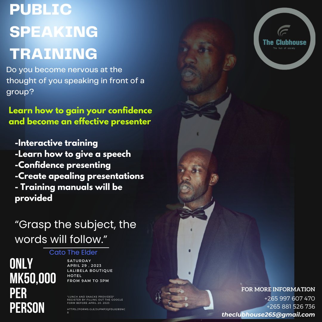 Kellsonline19's tweet photo. Overcome your fear of speaking in front of a group, and deliver a perfect speech!

Register to learn how you can be an effective speaker. 

Register by filling out this form: https://t.co/ZOylV6jI5o

DEADLINE: APRIL 20TH 2023

For more info

0997607470
Theclubhouse265@gmail.com https://t.co/ws9TavEycs