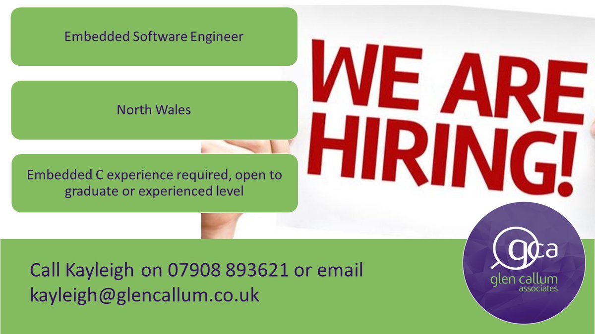 Background in #embeddedsoftware / #embeddedc located in #northwales.
Fantastic opportunity to work for a renowned vehicle manufacturer.
glencallum.co.uk/.../embedded-s…
Call or send your CV to kayleigh@glencallum.co.uk
#northwalesjobs #automotivejobs #softwaredeveloperjobs