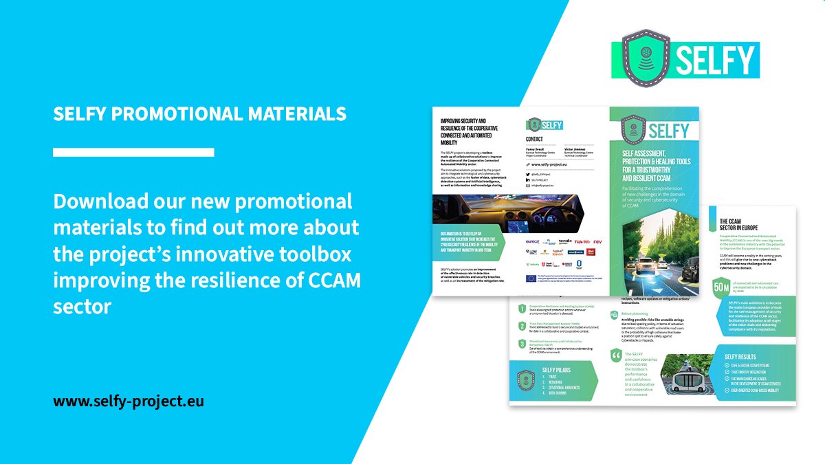 Selfy_EUProject's tweet photo. Do you want to know more about #SelfyEU project?
Download our project materials and find out more about an innovative toolbox facilitating the comprehension of new challenges in the domain of security and cybersecurity of #CCAMs
➡️https://t.co/Q6AQhwZQUi https://t.co/8uiTqnXncD