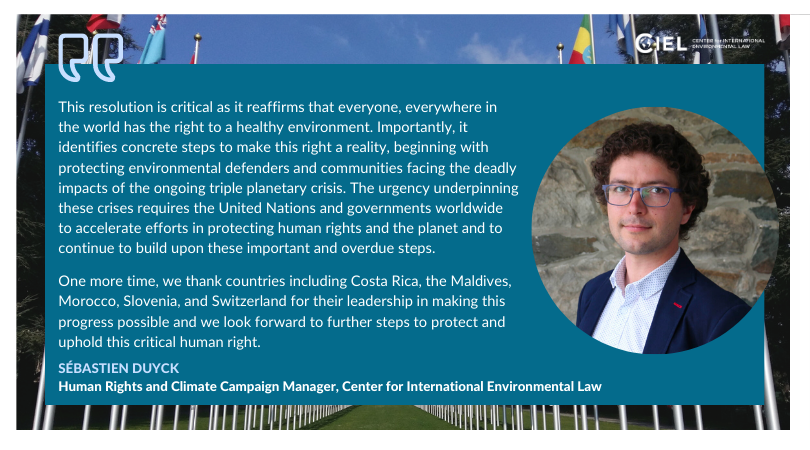 Center for International Environmental Law (@ciel_tweets) on Twitter photo ๐ฅ NEW ๐ฅ
Today, the <a href="/UN_HRC/">UN Human Rights Council</a> adopted โ by consensus โ its first resolution following the <a href="/UN/">United Nations</a> universal recognition of the #HumanRight to a #HealthyEnvironmentForAll.
Read our short statement: ciel.org/news/un-approvโฆ
A ๐งต๐ ๐ฅ NEW ๐ฅ
Today, the <a href="/UN_HRC/">UN Human Rights Council</a> adopted โ by consensus โ its first resolution following the <a href="/UN/">United Nations</a> universal recognition of the #HumanRight to a #HealthyEnvironmentForAll.
Read our short statement: ciel.org/news/un-approvโฆ
A ๐งต๐