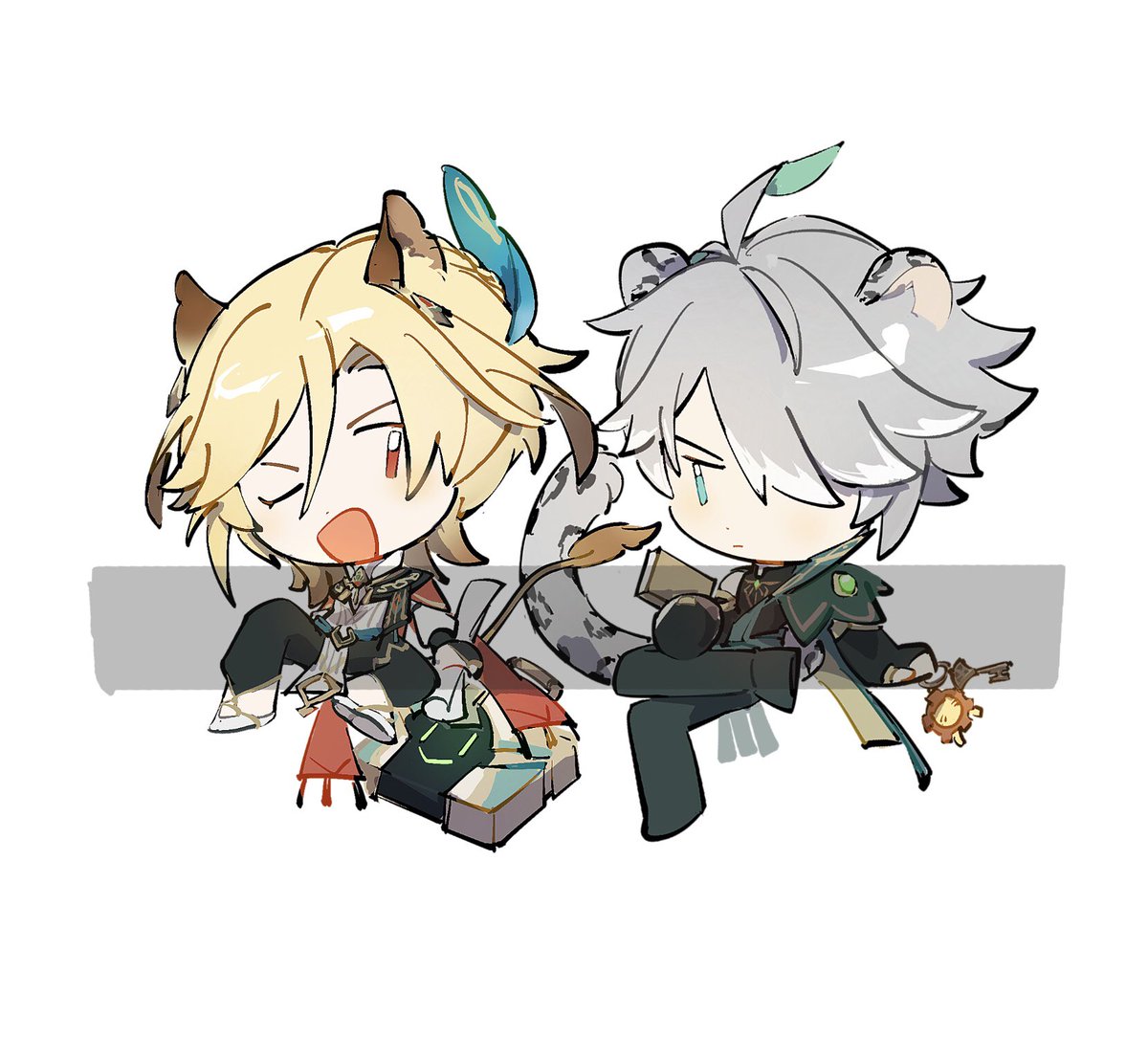 multiple boys 2boys animal ears blonde hair chibi male focus grey hair  illustration images