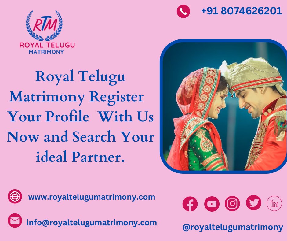 RT_Matrimony's tweet photo. #RoyalTeluguMatrimony
Register Your #Profile With Us Now and Search Your ideal #Partner.
Register Today:
📷 8074626201
📷 https://t.co/CxtNzmpKGI
📷 info@royaltelugumatrimony.com
#royaltelugumatrimony #guntur #matrimonysite #matrimonyservices #wedding #matchmaking #marriage https://t.co/4JxNblvRRe