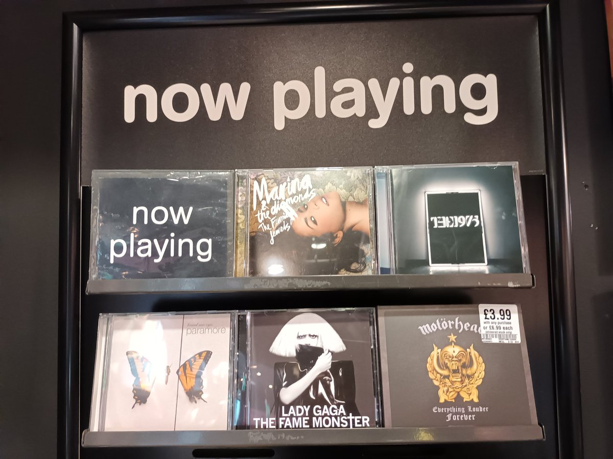 hmvBelfast's tweet photo. Essential albums on the playlist this morning 🎶🎵
#marinaandthediamonds 
#nineteenseventyfive
#paramore
#ladygaga
#motorhead
#hmv #music #essentialalbums @ruggatone https://t.co/WmE7WAiysE