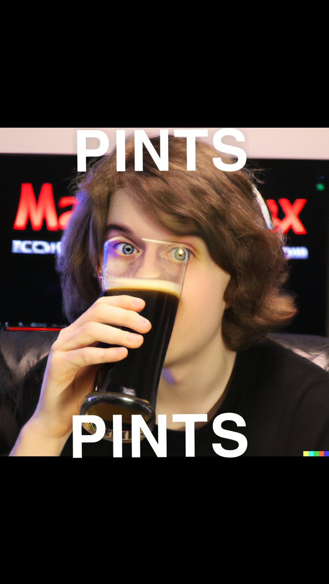 KarlBre65320233's tweet photo. I had a fever dream last night that that @maxmoefoe was drinking with me in Dublin but everywhere he went  floating "PINTS" impact text followed him. Does this mean I'm mentally unstable? @maxmoefoe are you coming to Dublin for Impact Pints?? 
(Image generated by Dall-E) https://t.co/5cVTTVZ7k5
