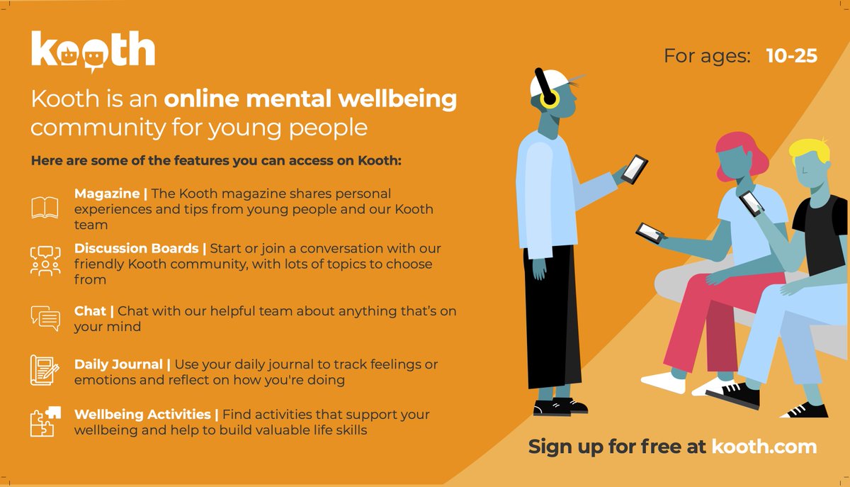 This #StressAwarenessMonth young people aged 10-25 can find support on Kooth. Talk to a mental health professional, explore helpful articles, or speak to others with similar experiences in the community. Head to Kooth.com to access support today 🧡