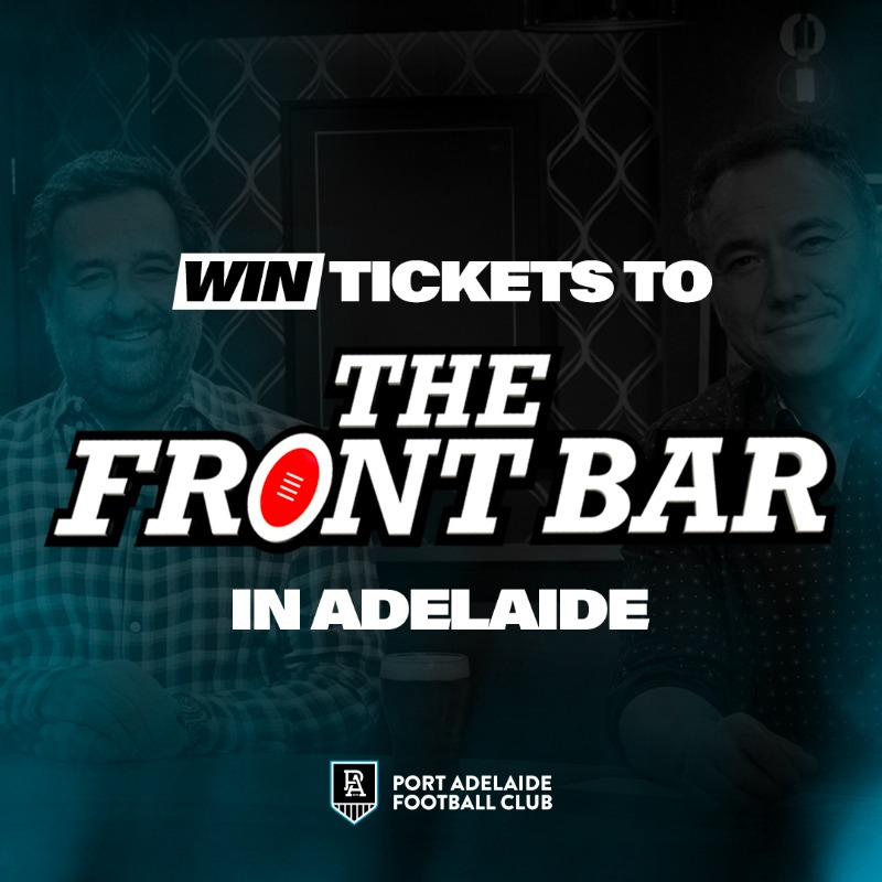 PAFC's tweet photo. We have 4x double passes to give away to the live filming of @thefrontbar7 in Adelaide 🤩

This comp isn't open for long, so get your entry in now 👇